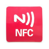 NFC Label - NTAG RFID tag, 30x30 mm RØD Selvklæbende m. NFC logo